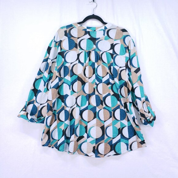 Cocomo Woman Pintuck Blouse Size 3X Multicolor Geometric Stretch Formal Preppy - Picture 13 of 15